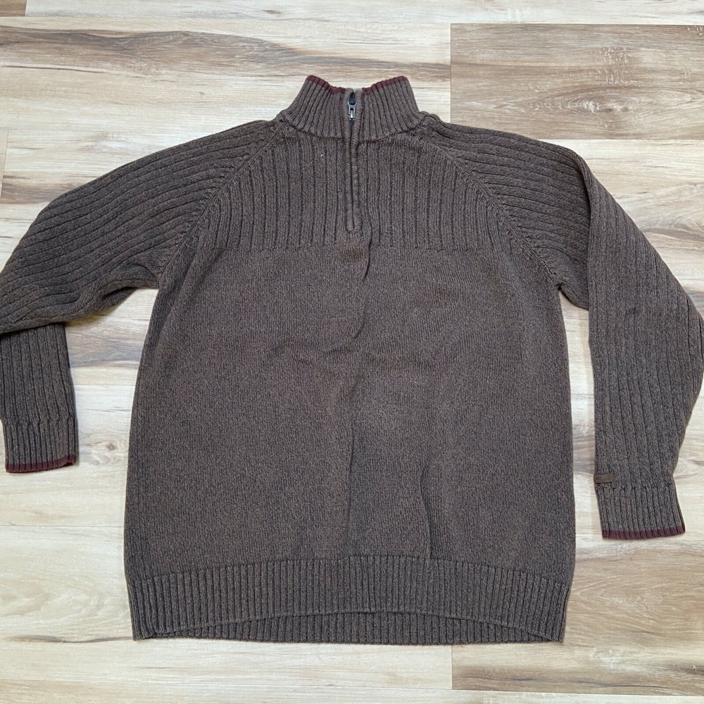 Columbia Quarter Zip Sweater XL Mens Pullover Cotton Ribbed Knit Brown AM2727